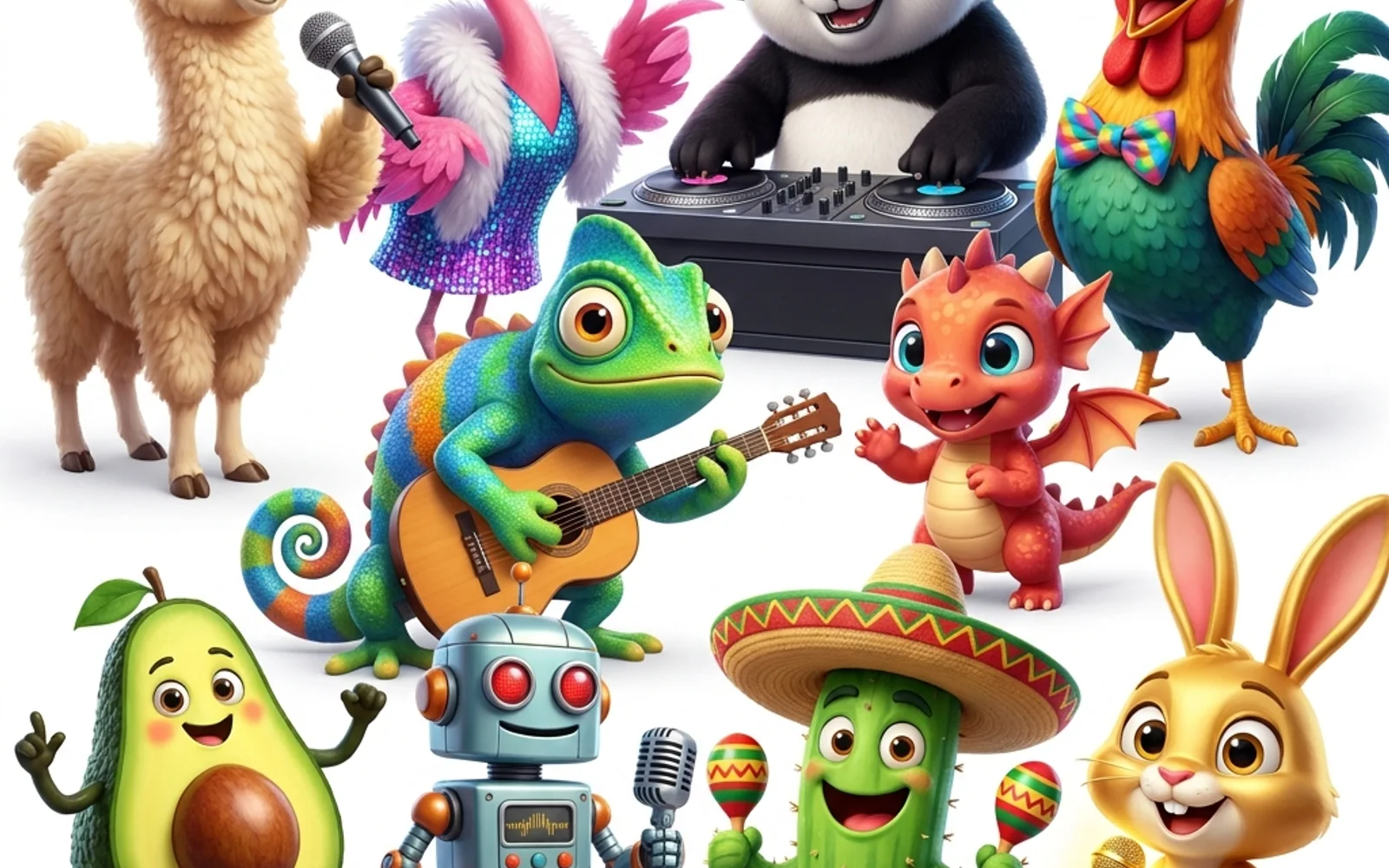 Collection de mascottes tridimensionnelles originales préparées pour des clips musicaux